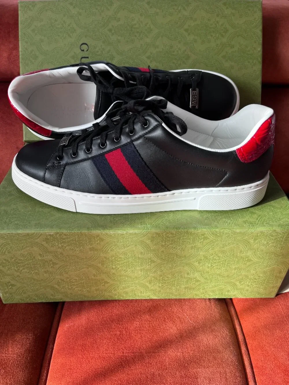 New Gucci Ace web-trim Leather Sneakers Men's Size US11.5 / UK11